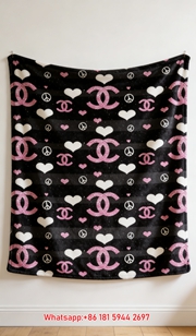 Chanel Pink Zebra CC Logo Heart & Peace Flannel Throw Blanket IMG_7095